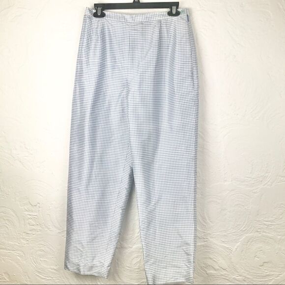 JG Hook High Waisted 100% Silk Blue Gingham Pants - Picture 2 of 7